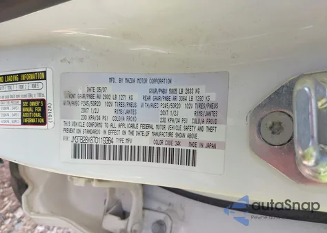 2007 Mazda Cx-9 Grand Touring z USA, uszkodzony, nr VIN JM3TB28Y870119364